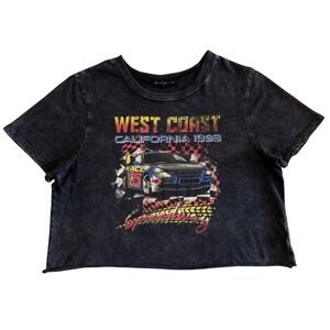 Vintage Cropped T-Shirt West Coast California 1993 Speedway Tour Vtg-Wash Medium